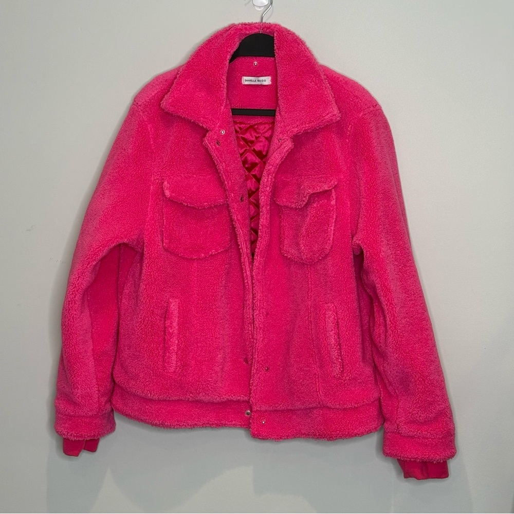 Danielle Guizio hot pink oversized teddy coat L-XL